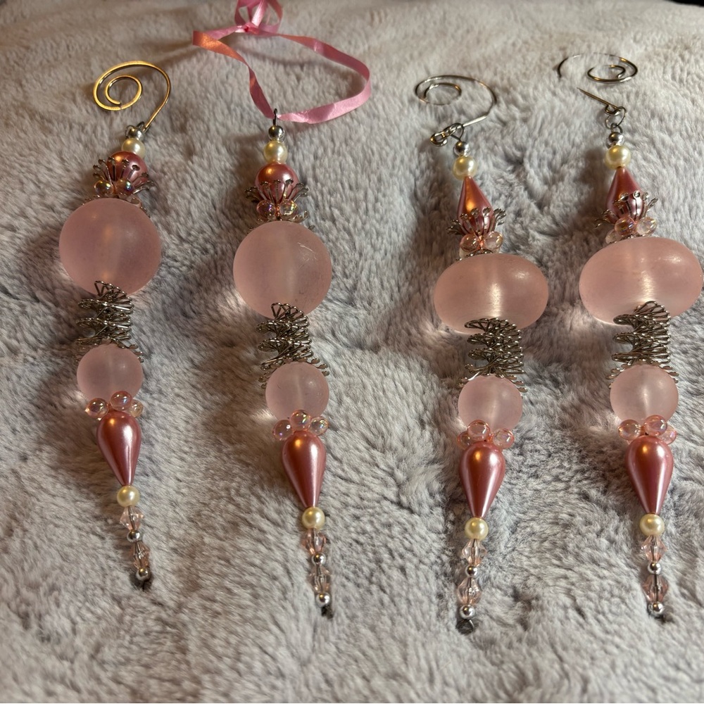 4 Charming Pink Glass Holiday Ornaments